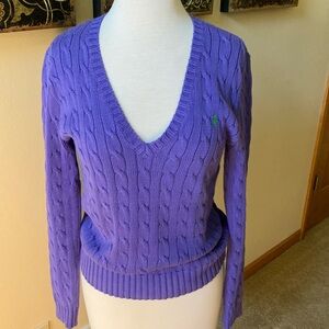 Size large purple Ralph Lauren cotton cable knit Vneck sweater.